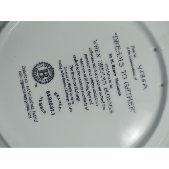 Collectable Plate "Dreams To Gather" "When Dreams Blossom" M.Renee McGinnis 1994 - Picture 8 of 11